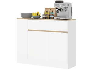 Buffet 105 x 30 x 81,5 cm blanc en panneau de particules, rangement avec portes, tiroir et étagères