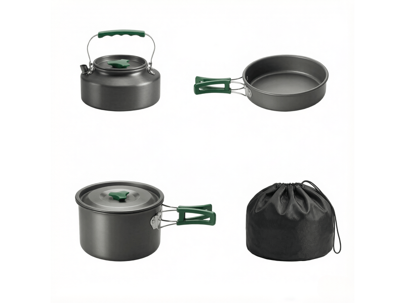  Set de cuisine de camping,11 pièces avec sac de rangement,aluminium,gris  - Conforama A