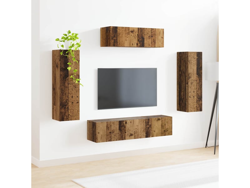  Meuble tv - banc tv - meuble de rangement 5 pcs bois ancien  - Conforama D