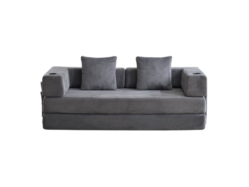  Sofa lit convertible gris foncé, lit d'appoint avec accoudoirs rétractables et support lombaire, confortable, avec porte-gobelet et poches latérales, tissu velours côtelé, pour salon et chambre  - Conforama A