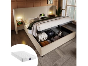 Lit coffre 160x200 cm <strong>HAVRYA</strong>  <strong></strong> coloris beige