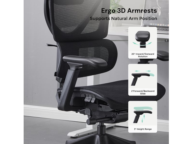  Fauteuil de bureau ergonomique 70,6x70,6x110,5 cm – noir – réglage à trois boutons et dossier inclinable  - Conforama E