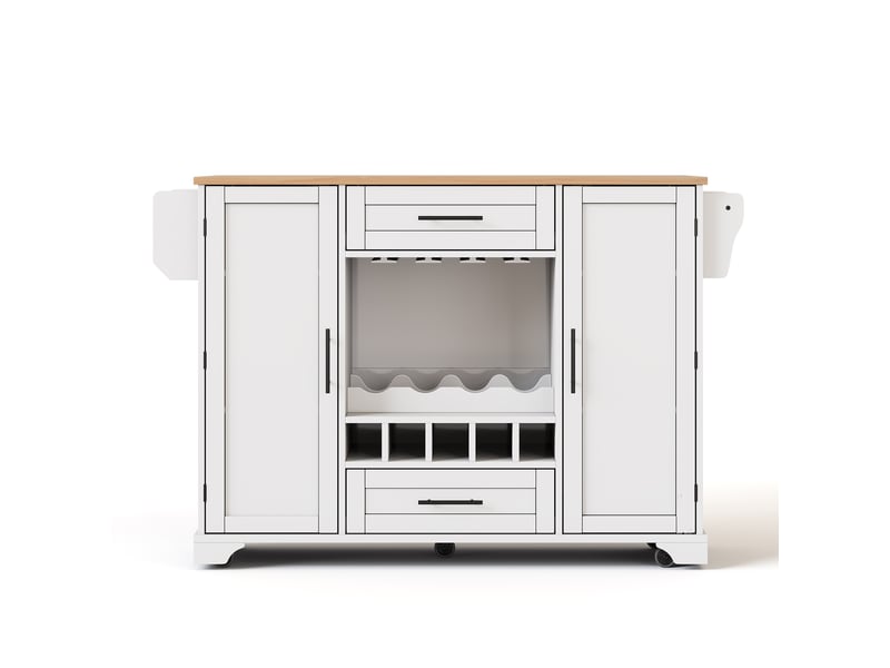 Desserte de cuisine blanche 120x4570x92 cm avec plateau rabattable et rangements multifonctions - Conforama A