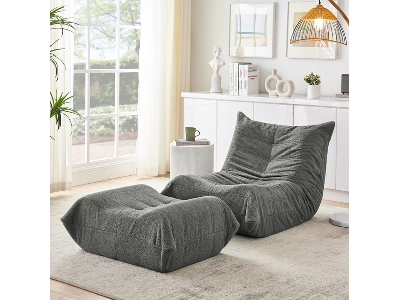  Fauteuil relax 100x90x70 cm avec repose-pieds gris  - Conforama C