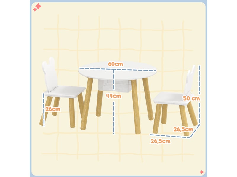  Ensemble 1 table ronde, 2 chaises pour enfant 3 pièces, dossier en forme d'ours, activités, bricolage, 3-6 ans, repas  - Conforama C
