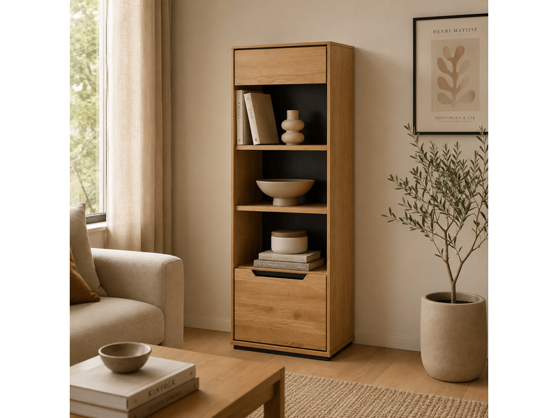  Bibliothèque meuble de rangement coloris chêne sauvage - longueur 53 x profondeur 41 x hauteur 129 cm  - Conforama B