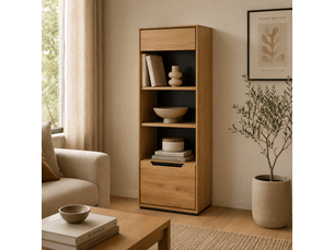 Bibliothèque meuble de rangement coloris chêne sauvage - longueur 53 x profondeur 41 x hauteur 129 cm
