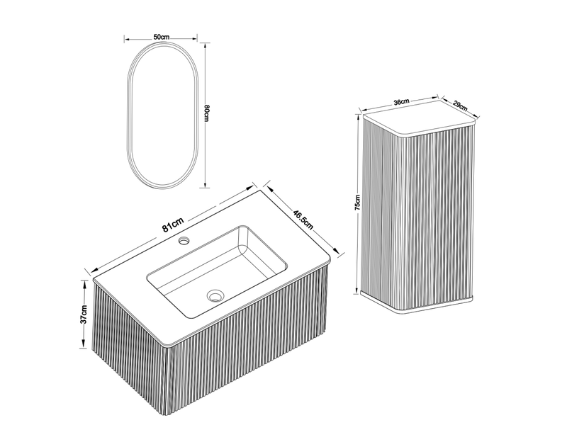 Armoire de salle de bain avec meuble sous vasque, meuble latéral et miroir led pour salle de bain moderne et ordonnée - Conforama D