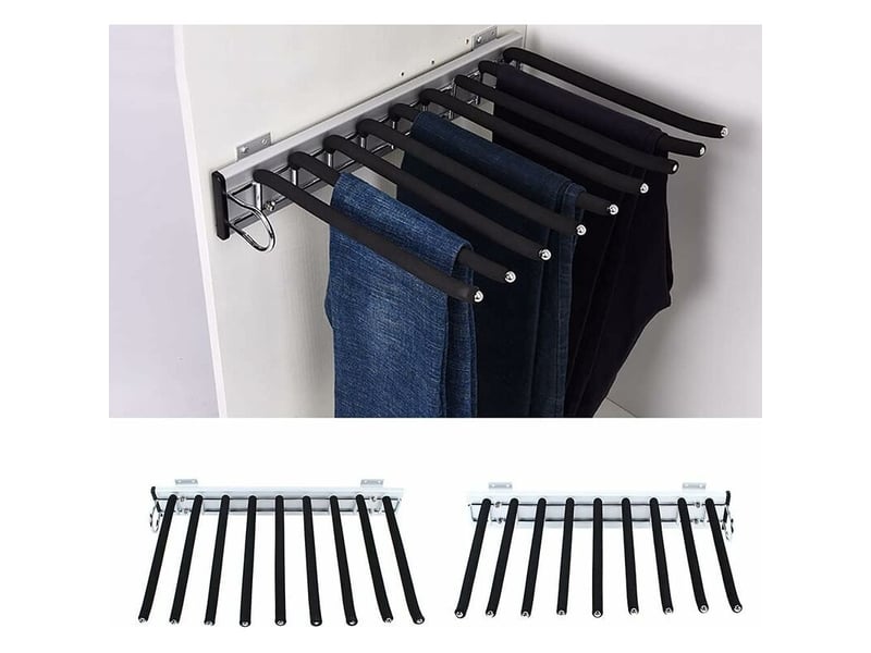  Ensoleille – porte-pantalon coulissant 9 bras – acier inoxydable – rail silencieux extensible 32,6x46cm – supporte jusqu\'à 10kg – pour armoires standard  - Conforama A