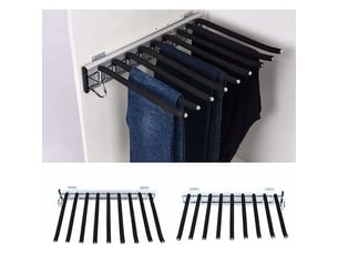 Ensoleille – porte-pantalon coulissant 9 bras – acier inoxydable – rail silencieux extensible 32,6x46cm – supporte jusqu\'à 10kg – pour armoires standard