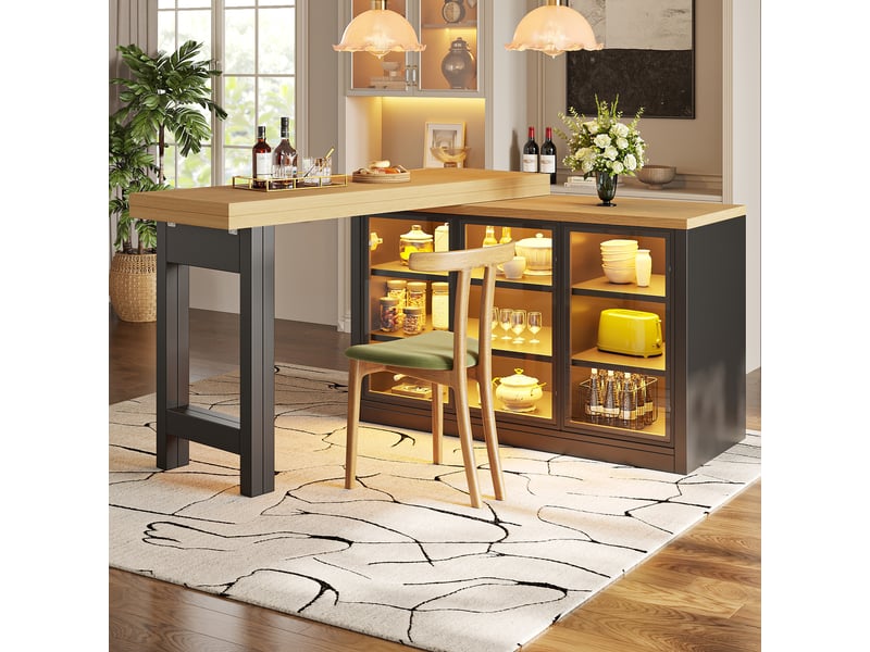  Table extensible avec rangement, plateaux pivotants à 360 degrés, éclairage multicolore, 120-197 × 40 × 72 cm  - Conforama C