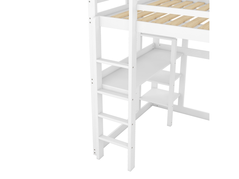  Lit mezzanine 140x200 cm avec bureau et 4 niches coloris blanc  - Conforama E