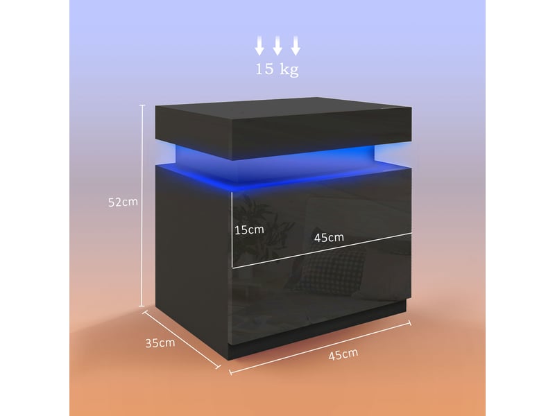  Table de chevet table de nuit lumière led rvb panneau haute brillance avec 2 tiroirs pour salon chambre à coucher noir  - Conforama E