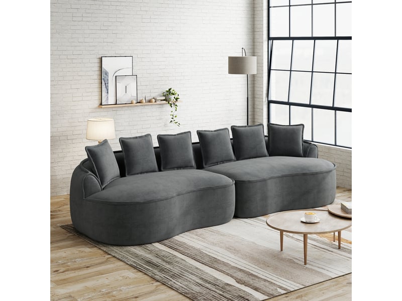 Canapé modulaire 4 places sans montage avec assise profonde et coussins, en chenille gris  - Conforama B