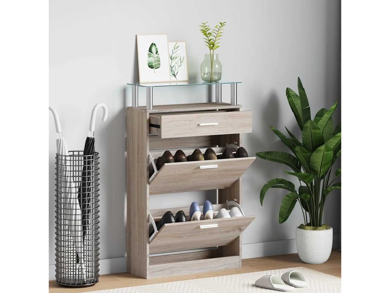  Meuble à chaussures, armoire à chaussures avec tiroir et plateau en verre bois  - Conforama B
