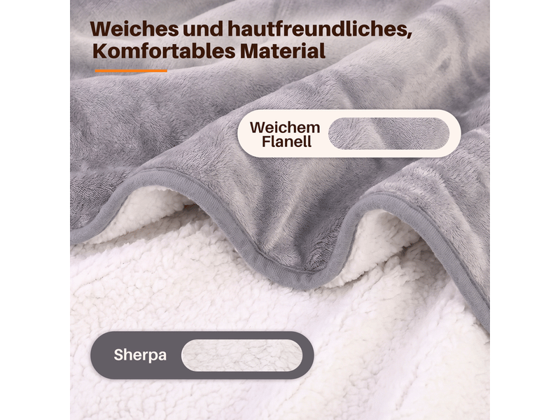  Nettlife couverture chauffante 180x130cm gris clair, 6 niveaux, minuterie 2‑10h arrêt auto, double face flanelle &amp; sherpa, lavable, protection surchauffe  - Conforama D