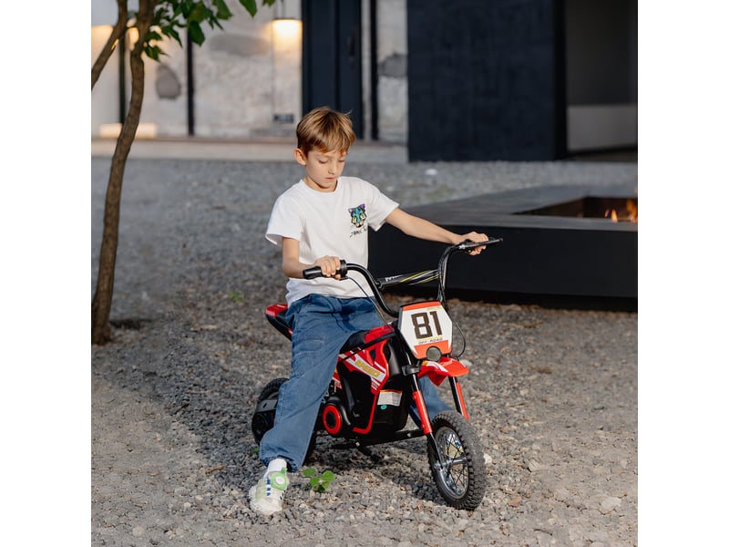  Moto électrique 24 v pour enfants, moteur 250 w, vitesse de 6 à 16 kmh, roues de 12 pouces, rouge. Convient aux enfants de 8 à 12 ans.  - Conforama C