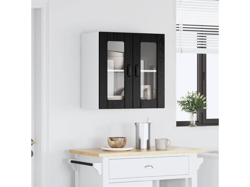 Meuble mural de cuisine, cabinet en verre mural chêne noir 60x31x60cm - Conforama B