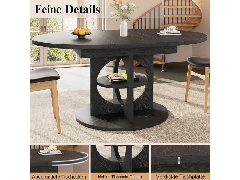 110–150 noir table à manger extensible avec rangement, design moderne, structure fonctionnelle pour cuisine et salle à manger - Conforama C