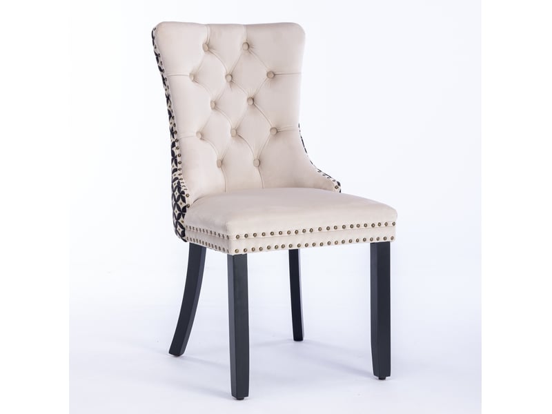  Lot de 2 chaises de salle à manger en velours beige et noir, pieds en bois  - Conforama C