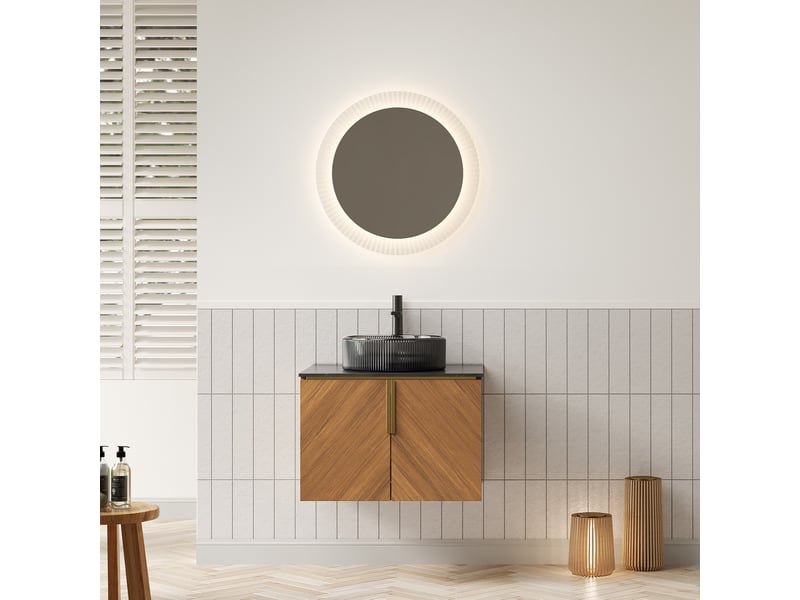  Meuble vasque mural avec 2 portes en pierre frittée noir et chêne brun chicfurn  - Conforama D