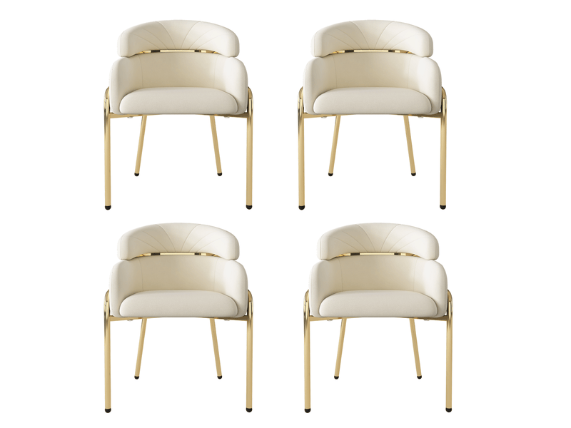  Lot de 4 chaises de salle à manger en velours beige à pieds en métal  - Conforama A