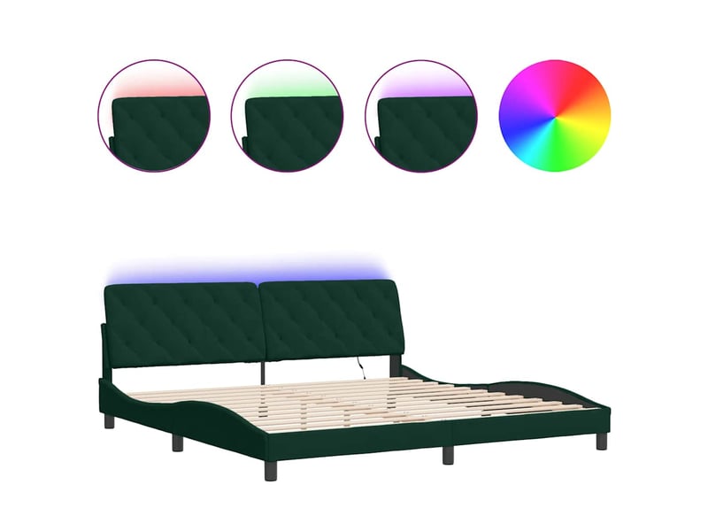  Lit double- lit adulte -  cadre de lit avec led sans matelas vert foncé 200x200 cm velours  - Conforama A