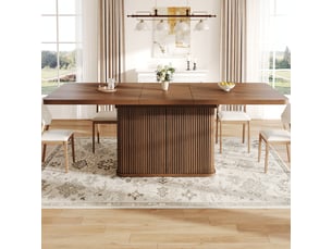 Table à manger extensible 140-180 cm effet bois brun avec rangement et relief rainuré