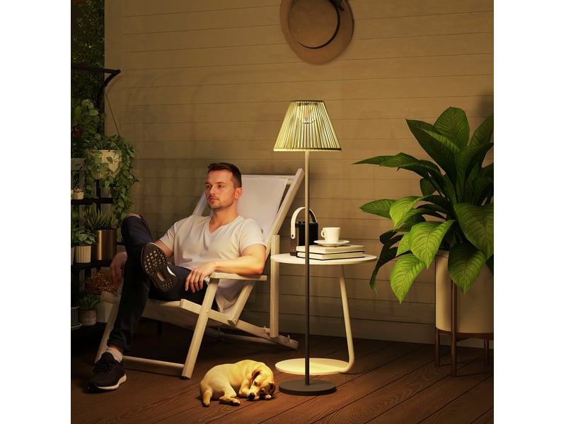  Lampadaire solaire d'extérieur ø33 x 135 cm en acier et rotin pe avec capteur lumineux gris chicfurn  - Conforama B
