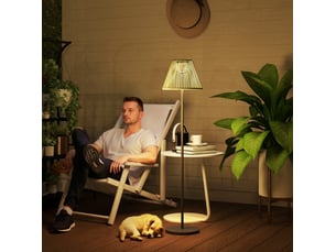 Lampadaire solaire d'extérieur ø33 x 135 cm en acier et rotin pe avec capteur lumineux gris chicfurn