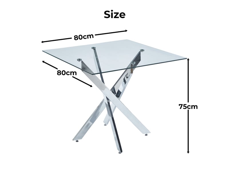  Table à manger carrée 80x80x75 cm en verre trempé et métal argenté  - Conforama C