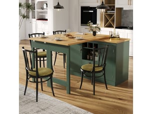 Table de bar extensible pivotante 360° 120-180x40x76 cm, table haute avec rangement, mdf, vert