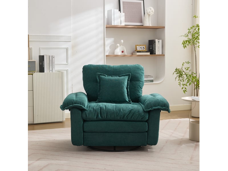  Fauteuil pivotant 360° 116x84x96 cm, assise confort, coussin de soutien, pour salon, chambre et bureau, chenille vert  - Conforama D