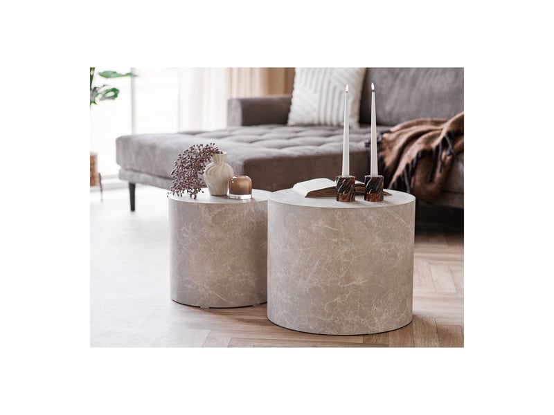  Lot de 2 tables basses prague rondes effet marbre beige  - Conforama E