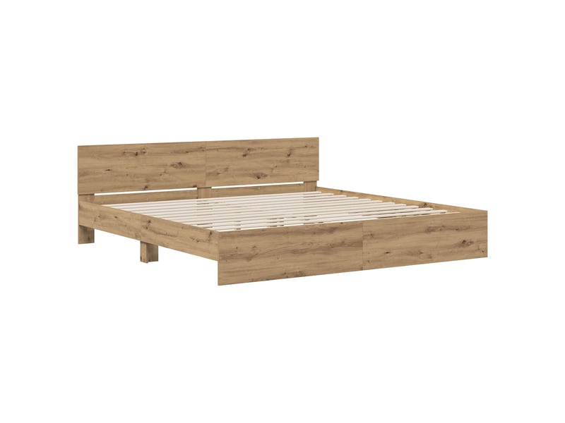  Lit double- lit adulte -  cadre de lit avec tête de lit chêne artisanal 200 x 200 cm  - Conforama B
