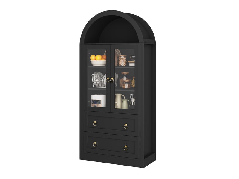  Armoire haute avec portes vitrées et étagères réglables - lpospi - panneaux de particules noir - 80 × 36 × 170 cm  - Conforama A