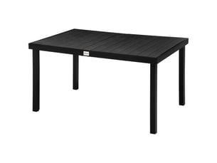 Table jardin rectangulaire 6 pers., repas extérieur 140x90x74 cm, lattes, aluminium, terrassebalcon, noire.