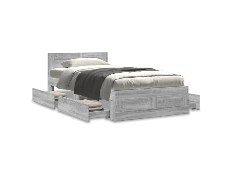  Lit simple- lit adulte -  cadre de lit et tête de lit sans matelas gris béton 90x200 cm  - Conforama C