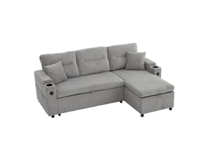 Canapé d'angle réversible convertible MODENVIE 3 places Velours côtelé gris avec coffre de rangement