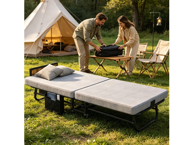  Lit pliant 80x190 cm avec port usb métal bois gris  - Conforama B