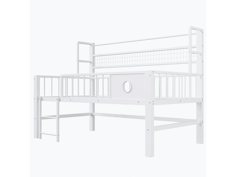 Lit mezzanine bas enfant 90x200 cm - métal blanc - étagères et rangement - Conforama A