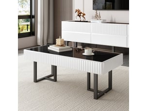 Table basse 110x50,5x41 cm noire et blanche à plateau noir brillant