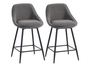 Tabouret de bar lot de 2 pivotant à 360° avec accoudoirs, dossier et repose-pieds en velours côtelé gris