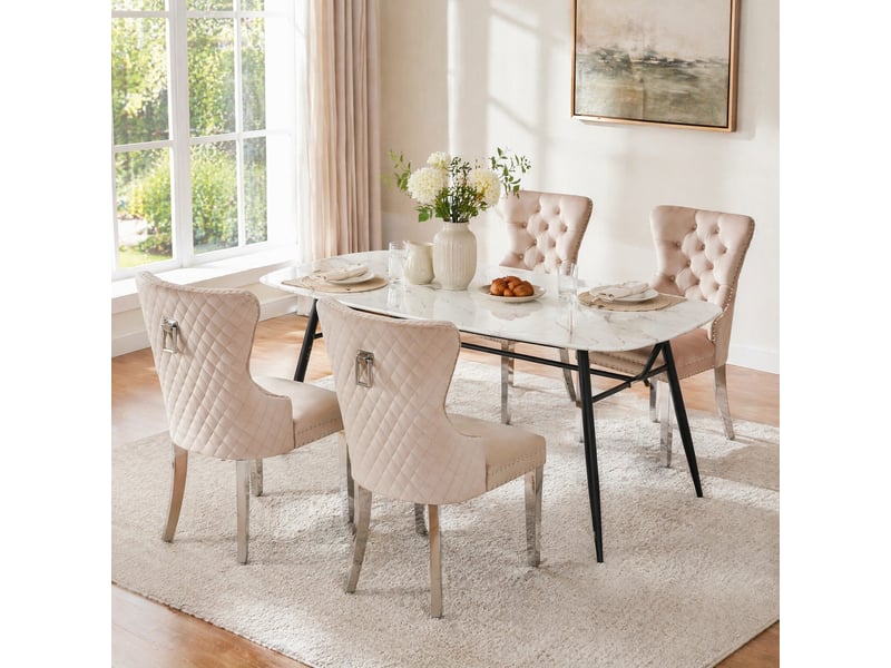 Lot de 4 chaises de salle à manger en velours avec pieds en métal - Conforama D