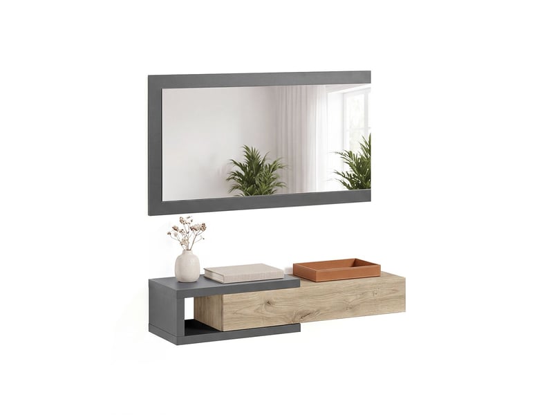  Armoire de couloir derek avec miroir gris grafito - alpine oak 95 x 19 x 26 cm REC26A01GO - Conforama D