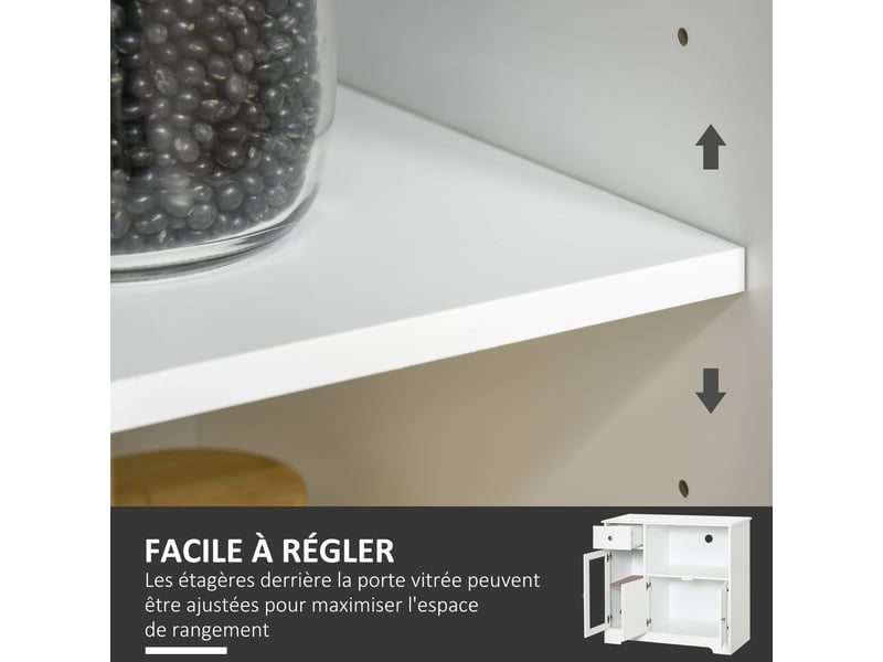  Meuble micro-ondes, buffet cuisine, armoire de rangement, pour cuisine, blanc, salle à manger 90 x 40 x 82 cm verre trempé et bois  - Conforama E