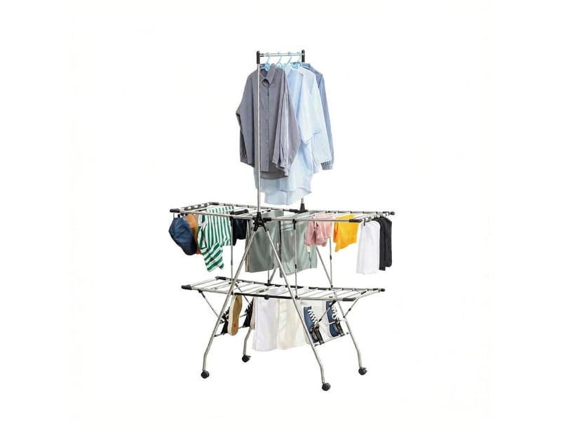  Étendoir à linge tour pliable à roulettes acier inoxydable 138,5 x 63 x 208 cm T5828P554627 - Conforama B