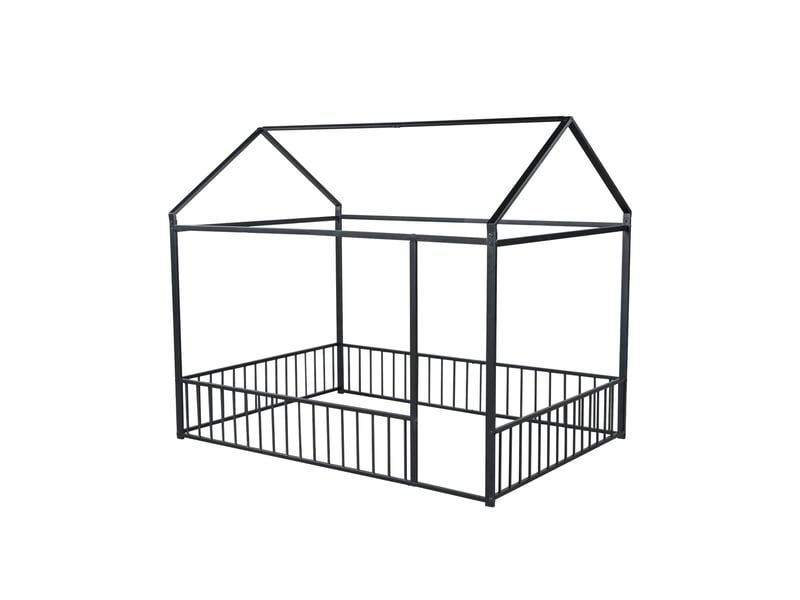  Lit superposé enfant 2 couchages 90x200 cm, angles arrondis, barrières de sécurité, pieds surélevés, métal noir Radiant Stride - Conforama A