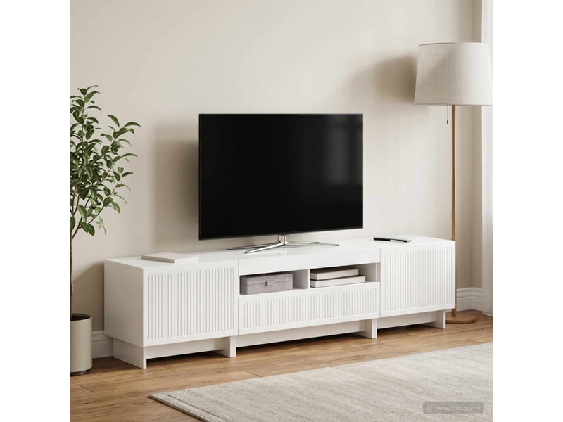  Meuble tv - banc tv - meuble de rangement led 5 pièces blanc brillant bois d'ingénierie  - Conforama C