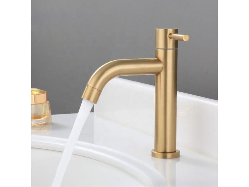 304 or brossé unique robinet de bassin froid en acier inoxydable robinet de salle de bain 4 points interface robinet court - Conforama D